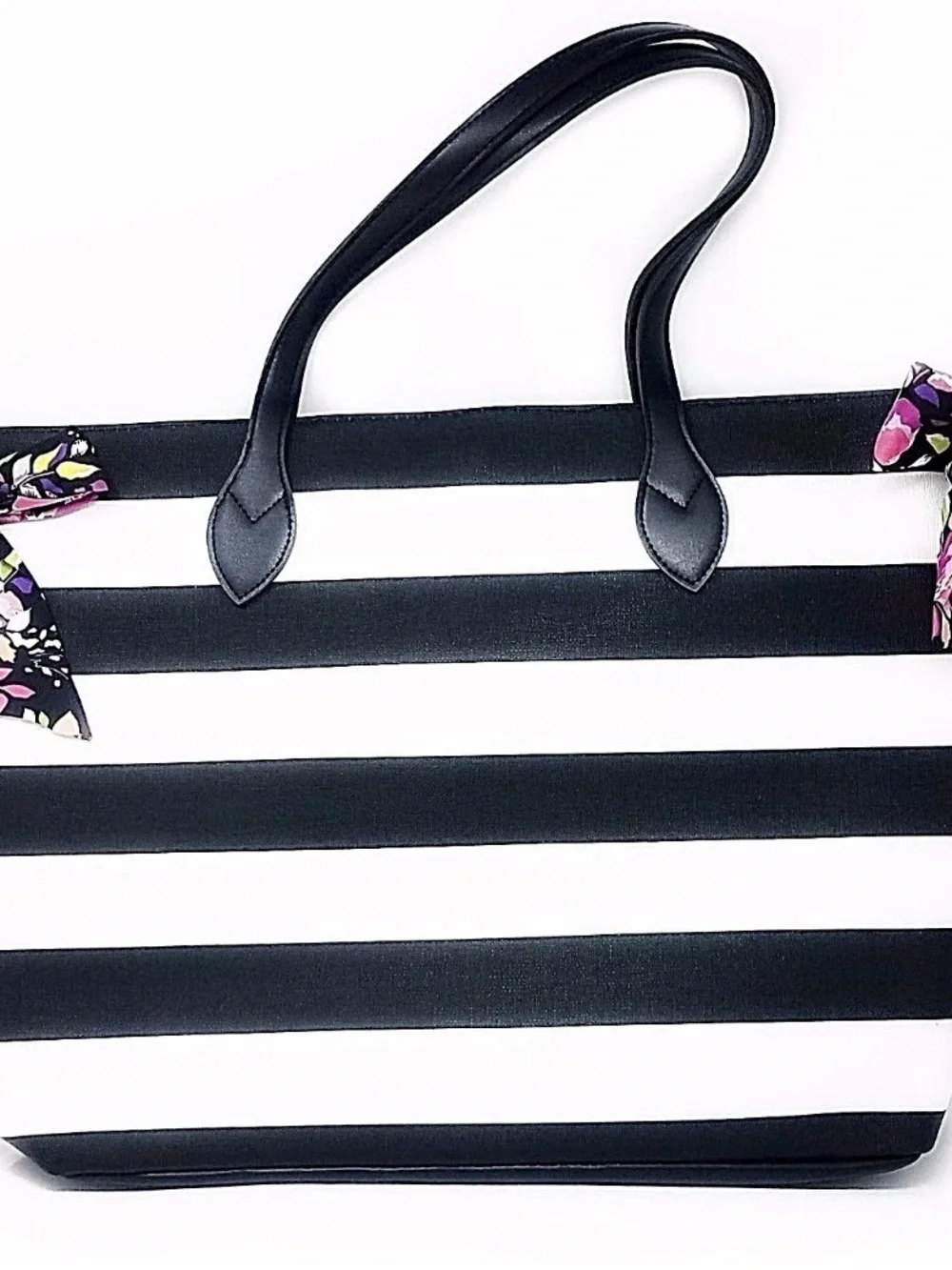 Black Tote Bag with Floral Scarf Accent - Women